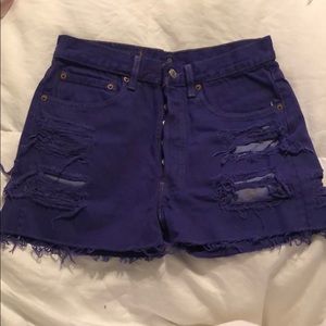 Dark purple high waisted Levi’s denim shorts!